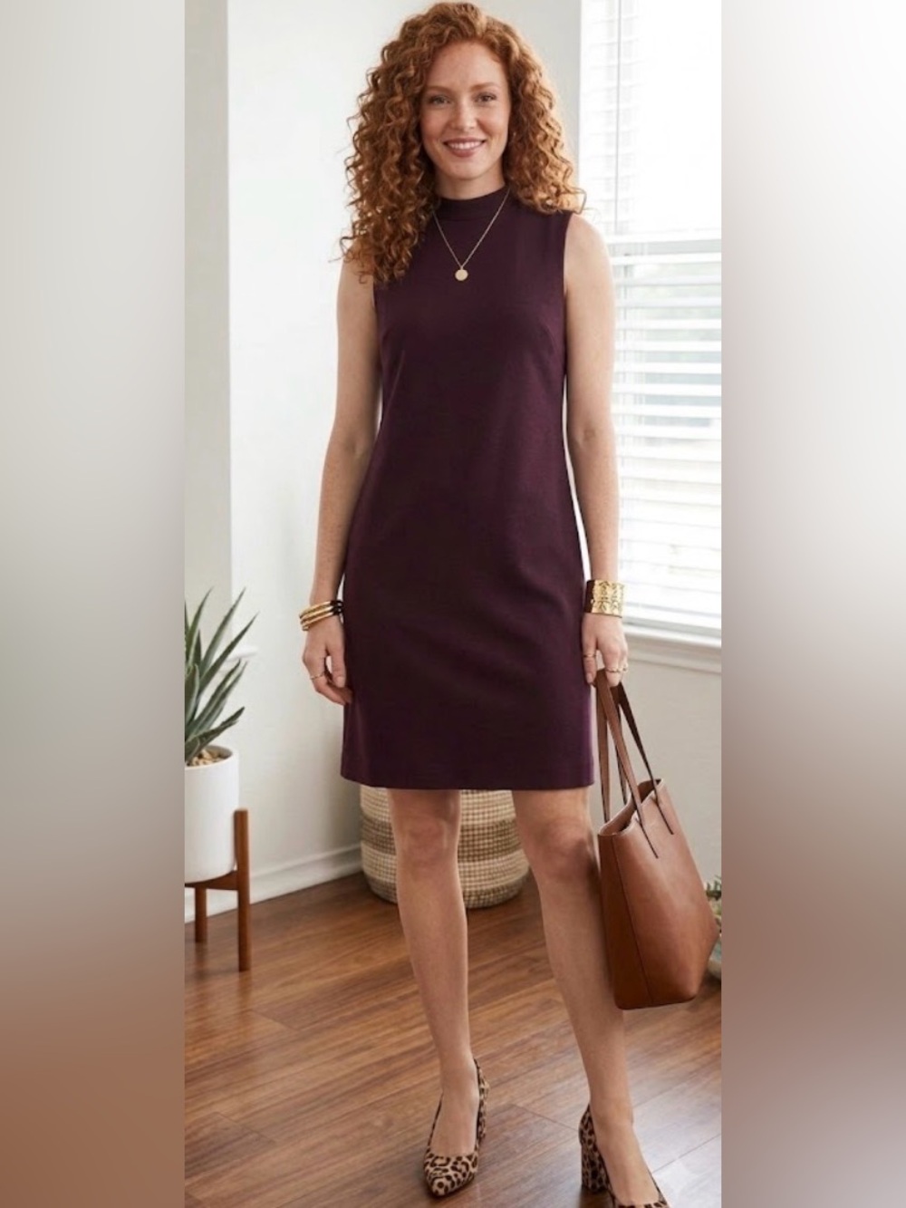 Ann Taylor Sleeveless Mock Neck Shift Dress - Plum